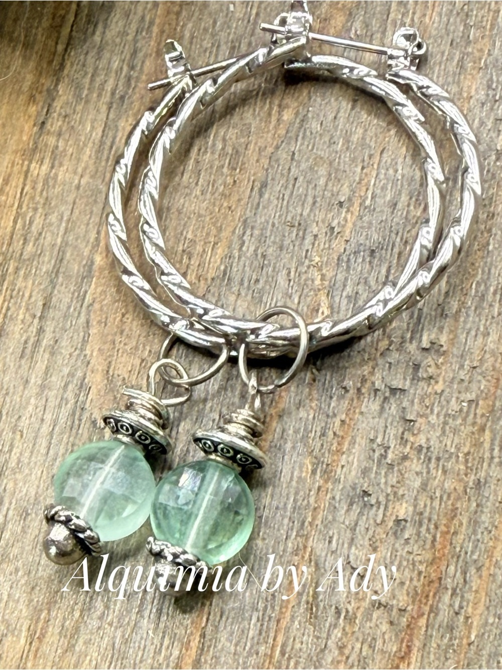 BOHO + Silver Hoop Earrings with Pale Green fluorite Beads